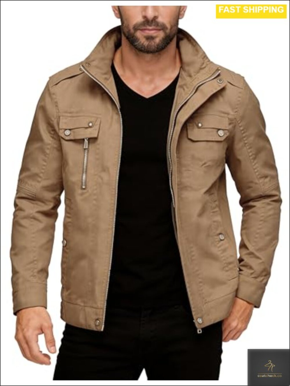 Men's Cotton Lightweight Military Jacket Windbreaker Casual Zip Up